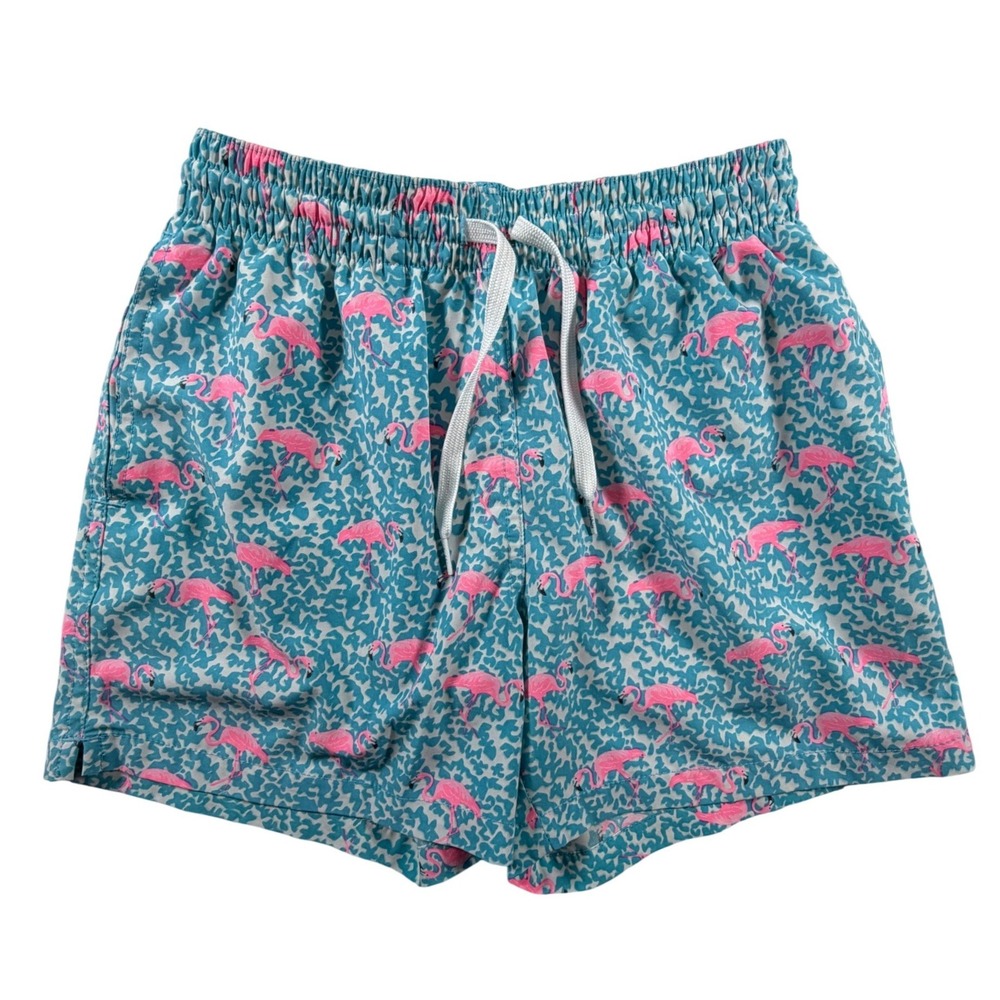 Chubbies Mens XS Swim Trunks Blue Pink Flamingo Wave Print Mesh Lining